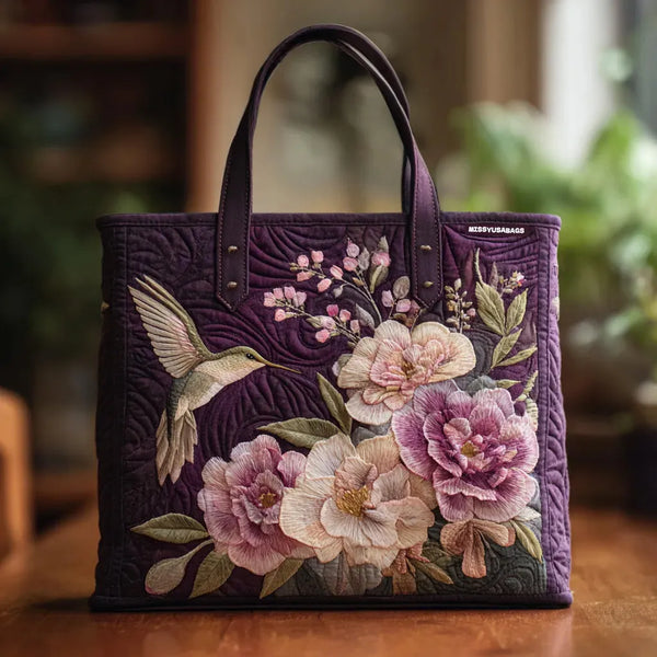 Geantă Artizanală Matlasată - Colibri și Orhidee
