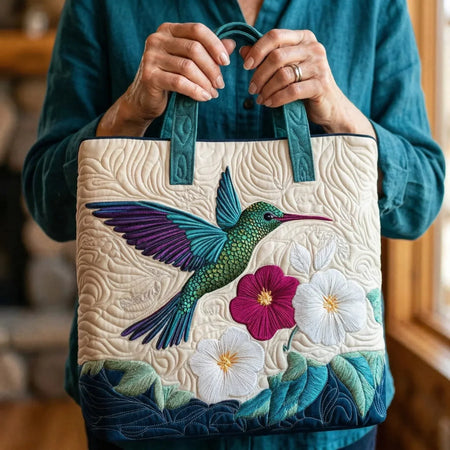 Geantă Matlasată - Colibri și Floare Albă